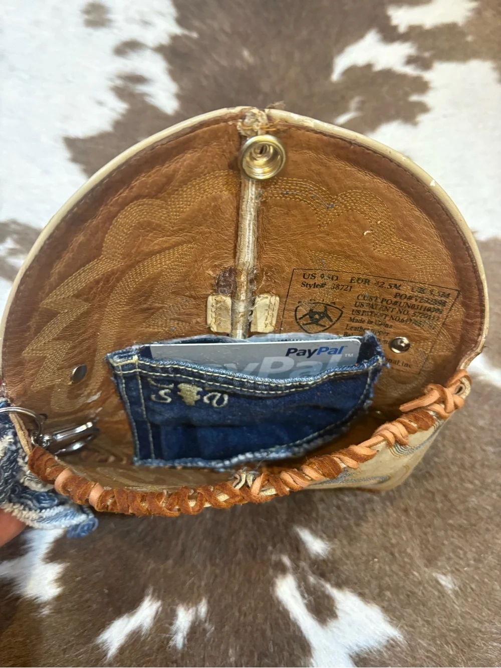 Vintage Tan Leather Western Clutch with Turquoise Accent